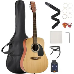 VEVOR Dreadnought Akustik Gitarre 1041,4 mm Anfängerpaket für Erwachsene Natur