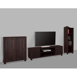 Home Affaire Wohnwand HOME AFFAIRE "Mette", braun (dunkelbraun), Massivholz, Kastenmöbel-Sets, Wohnwand, 1 Midischrank, 1 Bücherregal und 1 Lowboard ohne Wandboard