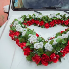 Relaxdays Kunstrosen rot, 48 Stück mit Stiel und Blättern, rote Köpfe, H: 26 cm, red,