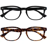OPULIZE ORA Lesebrille für Damen Herren, Designer Stil, Leser mit Federscharnier, Rechteckiger Rahmen, 2er-Pack Schwarz, Braun Schildpatt +1,00
