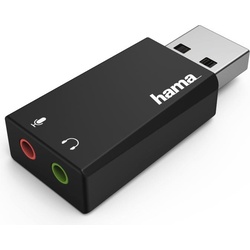 Hama USB-Soundkarte 2.0 Stereo (USB 2.0), Soundkarte, Schwarz