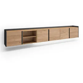 SKRAUT HOME Lowboard 309x50 cm Eiche Schwarz Holzwerkstoff