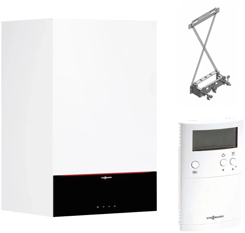 Gastherme Paket Vitodens 200-W, 32 kW, Kombitherme Unterputz, 7 Zoll Display, Vitotrol 100 UTDB, Viessmann