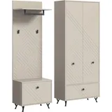 xonox.home Garderobe Notes Garderobenkombination 3tlg. Set Front sandbeige matt MDF Korpus sandbeige melamin