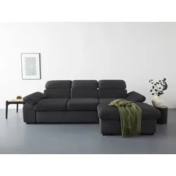 Ecksofa COTTA "Lola L-Form mit Kopfteilfunktion & Hocker", schwarz, B:250cm H:73cm T:165cm, 100% Polyester, Sofas, wahlweise mit Bettfunktion, Bettkasten & Armteilverstellung