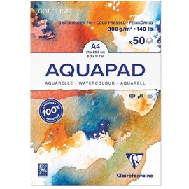 Quo Vadis Aquarellblock Goldline Aquapad A4 geleimt, 50 Blatt weiß 300g, mittlere Körnung