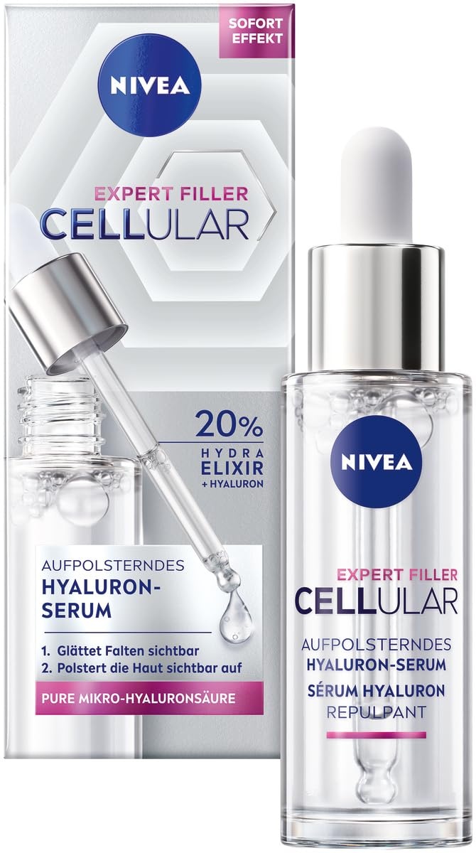 NIVEA Cellular Expert Filler Aufpolsterndes Hyaluron-Serum (30 ml), leichtes und schnell einziehendes Serum, nicht klebendes Anti Falten Serum mit 20% Hydra Elixir