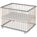 Sämann Babybett Laufgitter 75x100 cm Matratze Basic grau/natur Premium Kollektion beige|grau