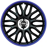 Auto-Style Satz J-Tec Radzierblenden Orden R 14-Zoll Schwarz/Blau + Chrom Ringe