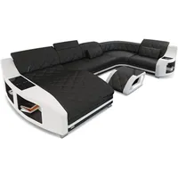 Sofa Dreams Wohnlandschaft Sofa Leder Swing U Form Ledersofa Ledercouch, Couch, mit LED, wahlweise mit Bettfunktion als Schlafsofa, Designersofa schwarz
