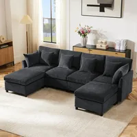 Zepneiy Sofa mit Schlaffunktion, Big Sofa 4 Sitzer Sofa U Form mit Abnehmbarem Fußhocker, Modulares Sofa aus Chenille-Stoff, Wohnzimmer Möbel Polstersofa, Grau