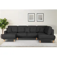 Home Affaire Wohnlandschaft HOME AFFAIRE Triplo wahlweise mit Schlaffunktion, Steppung im Rückenkissen, U-Form" Sofas Gr. B/H/T: 310 cm x 90 cm x 192 cm, Samtoptik, Recamiere links, mit Bettfunktion-mit Bettkasten, schwarz Wohnlandschaften