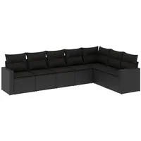 vidaXL 7-tlg Garten-Sofagarnitur mit Kissen Schwarz Poly Rattan Modell 23