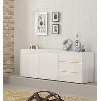 Dmora - Kommode Nereo, Küchen-Sideboard mit 2 Türen und 3 Schubladen, Wohnzimmer-Buffet, 100 % Made in Italy, cm 170x40h35, glänzend weiß