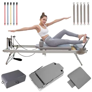 GRDSGRD Pilates Reformer Machine Foldable Pilates Equipment for Home Workouts Multifunctional Pilates Studio Machine for Intermediate and Beginners User,Grau