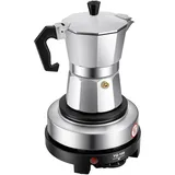 Coniaio Espressokocher Elektrisch, Kaffeekocher Elektrisch 500W, Mokkakanne mit Elektrische Heizplatte für unterwegs oder Camping, 150ml