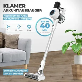 Klamer Akkustaubsauger 420 Watt Kabelloser, 1 Akku, Flexibler Handstaubsauger mit verschiedenen Aufsätzen mit LED Licht