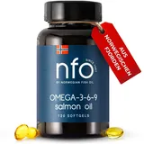 NFO OMEGA 3-6-9 Lachsöl Kapseln] – Omega-3 Fettsäuren, EPA, DHA, DPA für Herz- und Gehirngesundheit [120 Softgel-Kapseln]