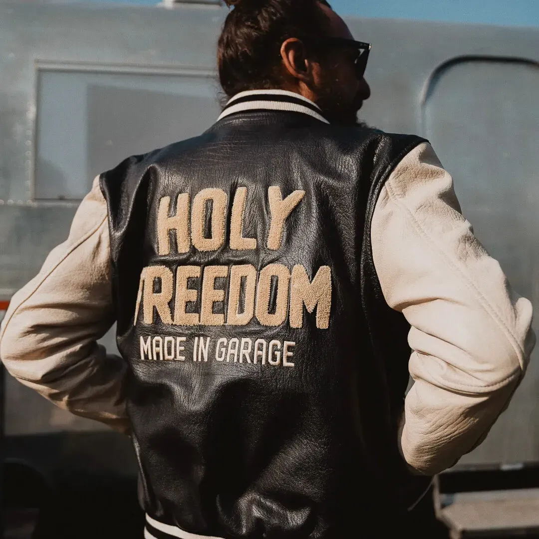 HolyFreedom Varsity College Leren jas, zwart-wit, M Voorman