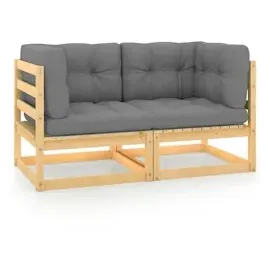 vidaXL Gartensofa 2-Sitzer mit Kissen Kiefer Massivholz