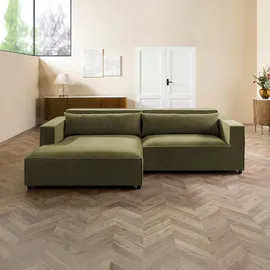 Livora Ecksofa Ottomane links Cord Velours 266x150x80 grün FINN