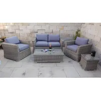 Ragnarök-Möbeldesign PolyRattan Lounge DEUTSCHE Marke - EIGNENE Produktion - 8 Jahre GARANTIE auf UV-Beständigkeit - Garten Möbel Glas Polster (Natur-Farben Rundrattan Optik) Gartenmöbel Alu