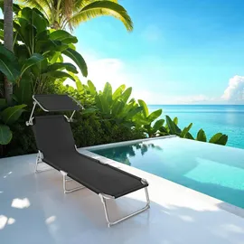 Tectake Gartenliege Viktoria 190 x 68 x 28 cm schwarz inkl. Sonnendach klappbar