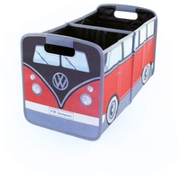 BRISA VW Collection - Volkswagen Falt-Aufbewahrungs-Spielzeug-Kofferraum-Box-Tasche-für-Einkäufe in T1 Bulli Bus Form (Classic Bus/Rot & Schwarz)