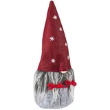 MARELIDA Wichtel ALVA Zöpfe Dekofigur rote Mütze weiße Sterne Weihnachtsfigur 25,5cm