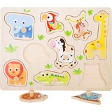 Legler small foot Setzpuzzle Zootiere aus Holz, stabiles Holzpuzzle mit acht süßen Zootieren, für Kinder ab 12 Monaten, 4763