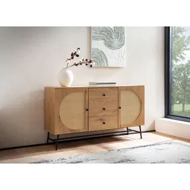 KADIMA DESIGN Sideboard 140x80x40 cm Kommode Eiche-Dekor mit Rattan Geflecht | Gr.: onesize