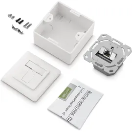 deleyCON 4x CAT6a Universal Netzwerkdose - 1x RJ45 Port - Geschirmt - Aufputz oder Unterputz - 10 Gigabit Ethernet Netzwerk - EIA/TIA 568A&B - Weiß