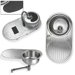 Edelstahl Spüle `Calypso XL` rundes Einbauspülbecken mit linksseitiger Abtropffläche