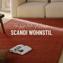 WECON HOME Teppich Castello ONE, rechteckig, Höhe: 7 mm, Schurwolle, Kurzflor mit Hoch-Tief-Effekt, Wohnzimmer, Streifenmuster rot 200 cm x 300 cm x 7 mm