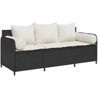 vidaXL Gartensofa mit Kissen 3-Sitzer Schwarz Poly Rattan