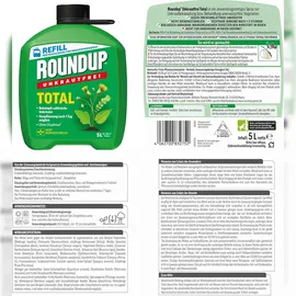 Roundup Unkrautfrei TOTAL, 5 Liter Nachfüller - Unkrautvernichter, zur Bekämpfung von Unkräutern, Gräsern und Moos