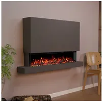 GLOW FIRE Elektrokamin Clear Wall XL Wandkamin mit 3D Feuer und Heizung (Thermostat), Elektrischer Kamin mit APP Steuerung, Heizleistung (900- 1800 W) grau