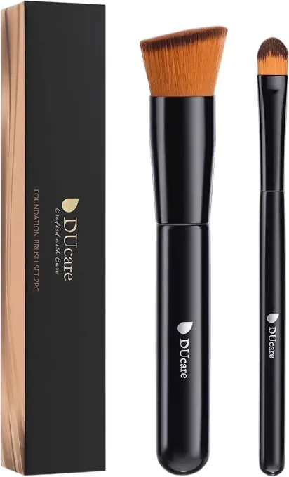 DUcare abgewinkelter Foundation-Pinsel und Concealer-Pinsel, 2-teiliges Set – Schwarz