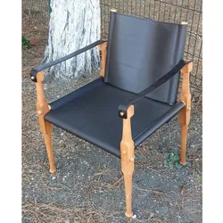 Casa Padrino Luxus Leder Regisseur Stuhl mit Armlehnen Schwarz / Naturfarben - Echtleder Möbel