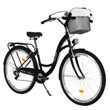 MILORD BIKES Cityrad Milord City Fahrrad Korb Damenfahrrad, 28/26 Zoll, Schwarz, 7-Gang, 7 Gang, Kettenschaltung schwarz