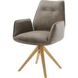 DeLife Esszimmerstuhl Zoa-Flex Mikrofaser Taupe Vintage Holzgestell kantig Natur Taschenfederkern,