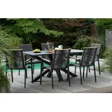 Mr. Deko Gartenmöbelset Tisch Malaga eckig, 6er Set Dining Stapelsessel Alicante Rope