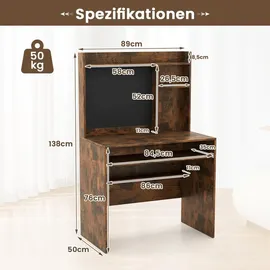 Costway 89x50x138 cm Schreibtisch mit magnetischer Pinnwand, Kleiner Computertisch mit Aufsatz, Tastaturablage & Verstellbarer Ablage, PC-Tisch, Braun - Braun