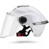 Erwachsener Motorradhelm mit Visier, Jet-Helm Chopper Cruiser Vintage Pilot Helmet, Bestehen Sie den Kollisionstest, um die Verkehrssicherheit zu Gewährleisten(Weiß, Transparente Linse)