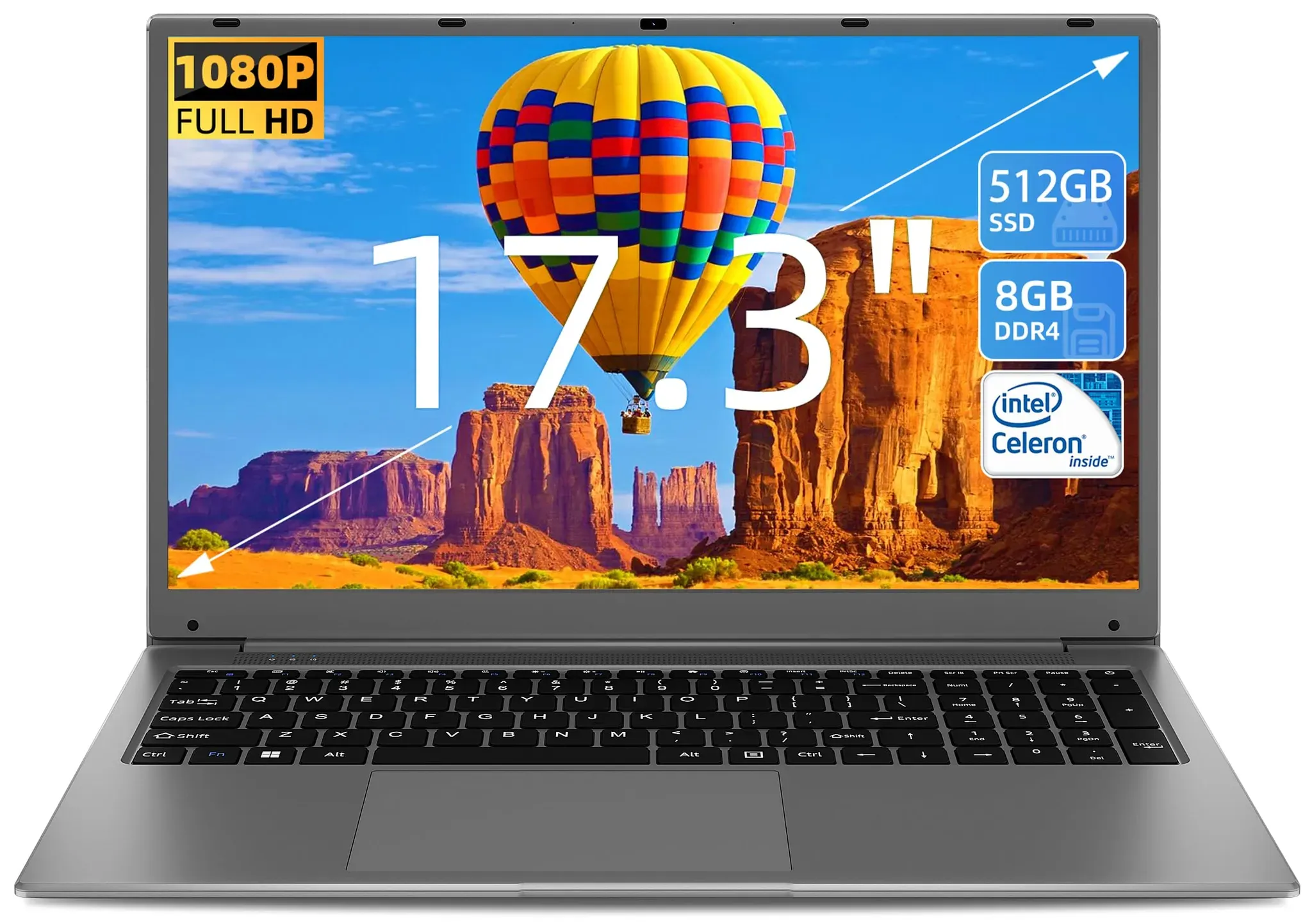 SGIN 17 Zoll Laptop, 8 GB RAM 512 GB SSD Notebook, Celeron Dual Core, Up to 2.8 GHz, 2.4/5.0G WiFi, Bluetooth 4.2, erweiterbarer Speicher 512 GB TF