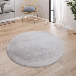 Teppich PACO HOME "Cadiz 630", grau, H:14mm Ø:160cm, Polyester, Teppiche, Kurzflor, Uni-Farben, besonders weich, waschbar, Wohnzimmer