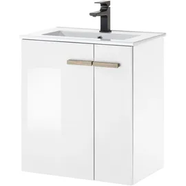 Home Affaire Waschtisch HOME AFFAIRE "SOLiD, Unterschrank inkl. Waschbecken, Badschrank mit Holzgriffe", weiß (weiß lackiert hochglanz), B:60cm H:70cm T:40cm, Waschtische, Waschtisch, in zwei Farben verfügbar, inkl. Waschbecken, Breite 60 cm