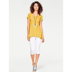 Longshirt HEINE "Longshirt", Damen, Gr. 44, gelb, 100% Seide, unifarben, Rundhals, Kurzarm, Shirts