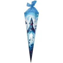 Goldbuch Schultüte 85 cm Weltraum, Zuckertüte 6-eckig, Geschenktüte mit Raumschiff-Motiv, Geschenkverpackung aus Lackkarton, Einschulungstüte mit gelbem Netzverschluss, ca. 85 x 24 x 20 cm
