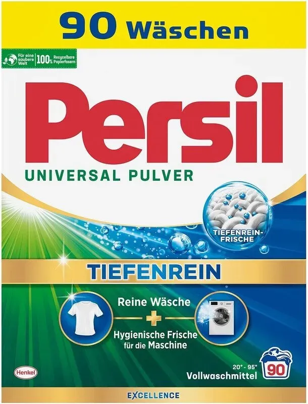Persil Universal Pulver Tiefenrein Waschmittel (90 Waschladungen), Vollwaschmittel für tiefenreine Wäsche und eine hygienisch frische Maschine, auch bei Kalt- & Kurz-Wäsche, effektiv ab 20 °C